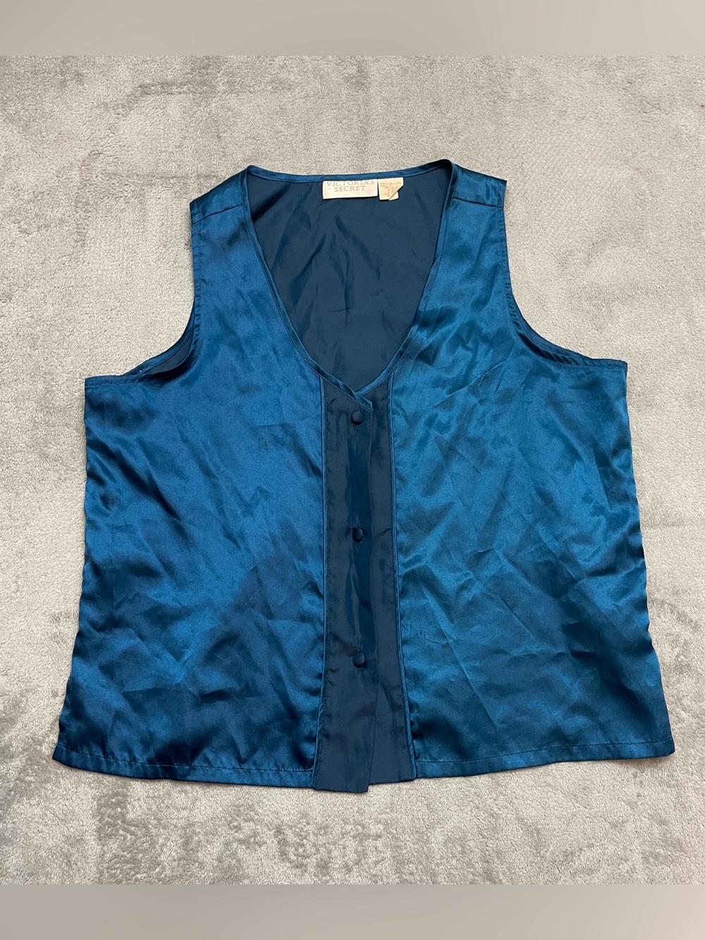 Y2K Victoria's Secret Satin Silky Pajama Tank Top Blue Medium